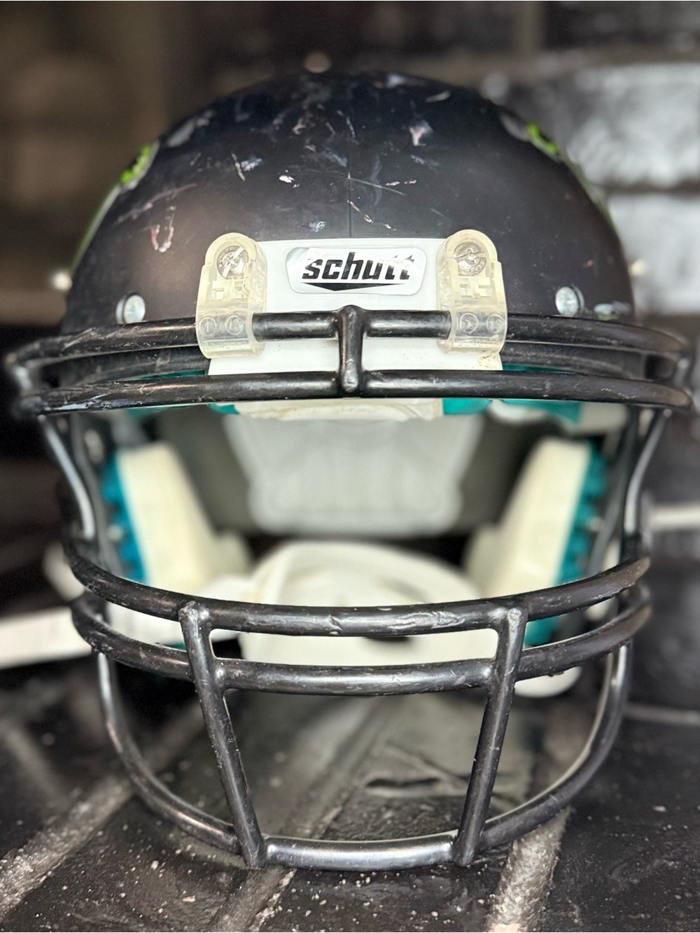 Schutt Kids Football Helmet - Black with Teal Accents